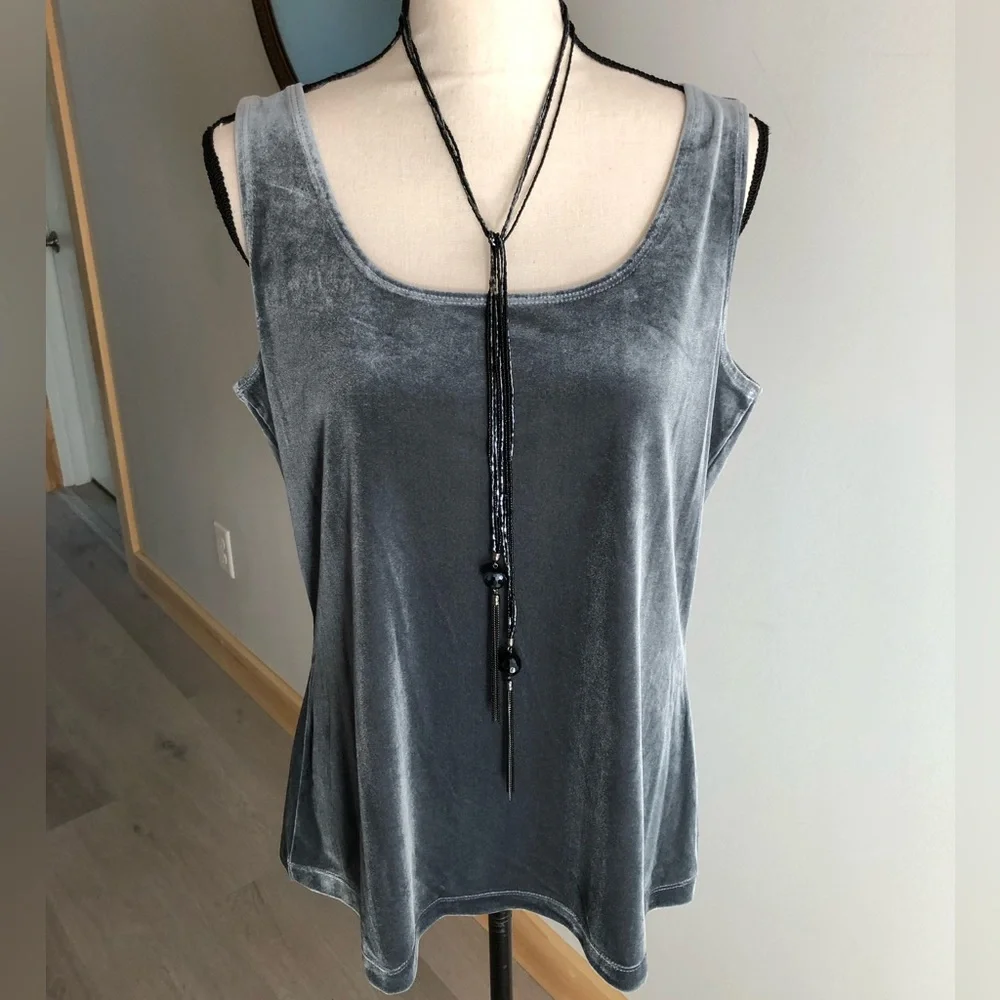 Susan Graver Grey Luxe Velvet Cardigan & Tank Set Size Large - Picture 5 of 10